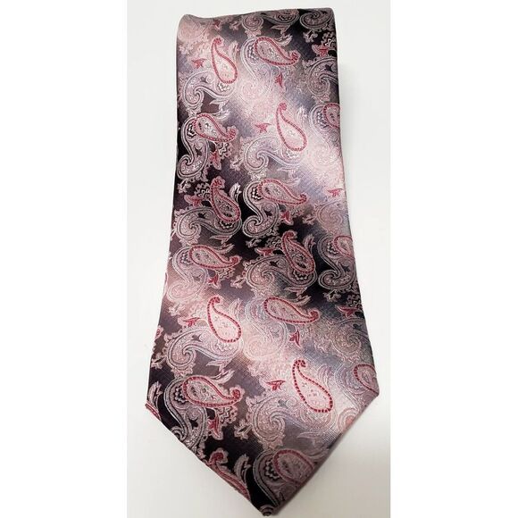 Pronto Uomo Necktie Paisley in Taupe/Pink/Rose 100% Silk Hand Made Tie - Picture 6 of 9